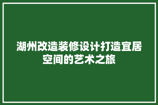 湖州改造装修设计打造宜居空间的艺术之旅