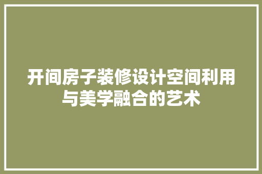 开间房子装修设计空间利用与美学融合的艺术