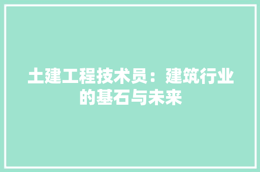 土建工程技术员：建筑行业的基石与未来