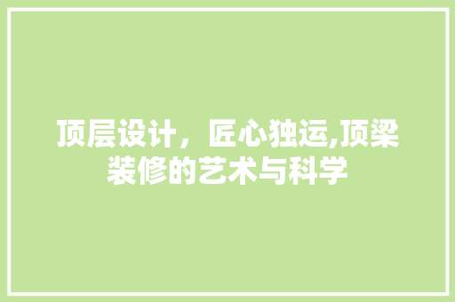 顶层设计，匠心独运,顶梁装修的艺术与科学