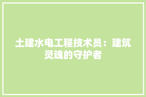 土建水电工程技术员：建筑灵魂的守护者