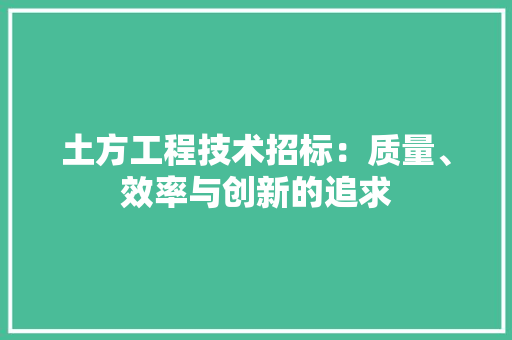 土方工程技术招标：质量、效率与创新的追求 现代风格装饰