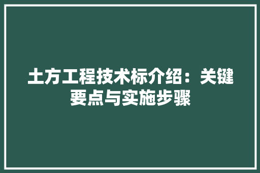 土方工程技术标介绍：关键要点与实施步骤 现代风格装饰