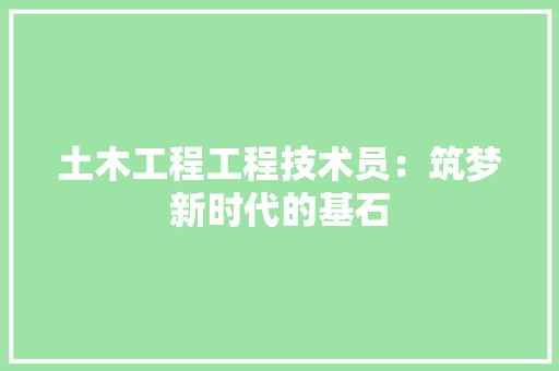 土木工程工程技术员：筑梦新时代的基石