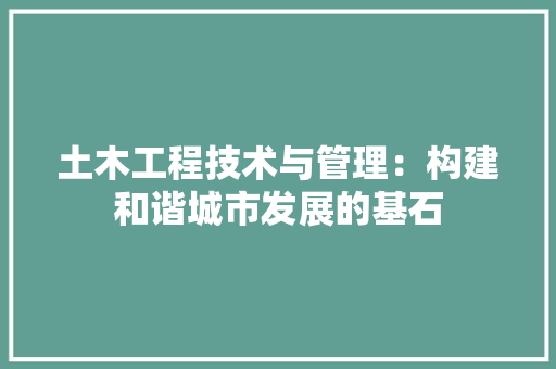 土木工程技术与管理：构建和谐城市发展的基石