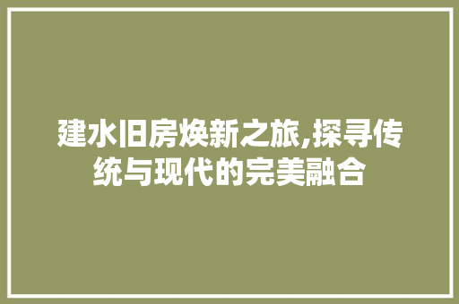 建水旧房焕新之旅,探寻传统与现代的完美融合