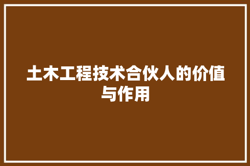 土木工程技术合伙人的价值与作用