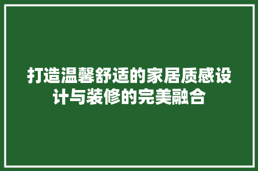 打造温馨舒适的家居质感设计与装修的完美融合