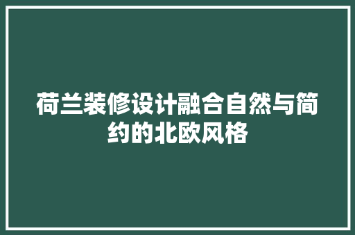 荷兰装修设计融合自然与简约的北欧风格