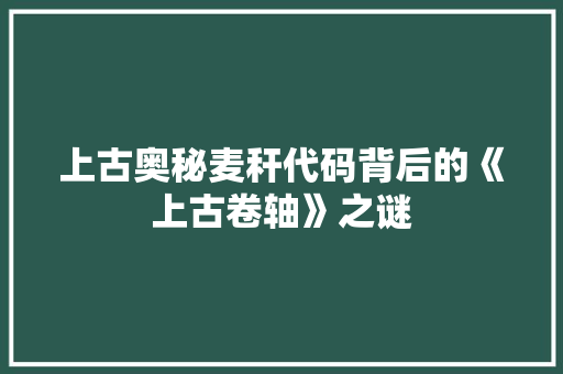 上古奥秘麦秆代码背后的《上古卷轴》之谜