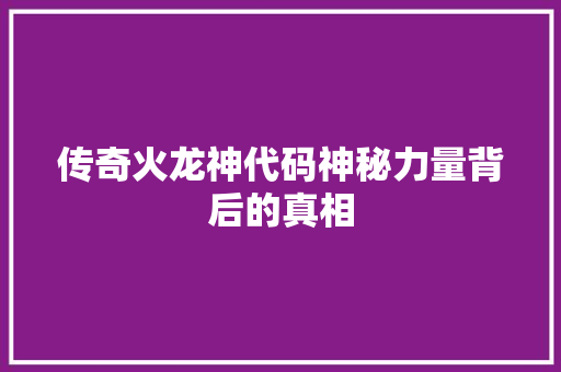 传奇火龙神代码神秘力量背后的真相