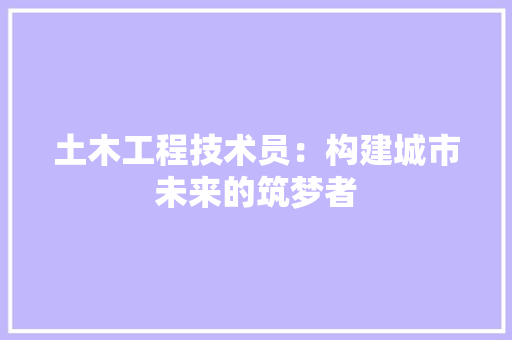 土木工程技术员：构建城市未来的筑梦者