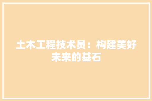 土木工程技术员：构建美好未来的基石