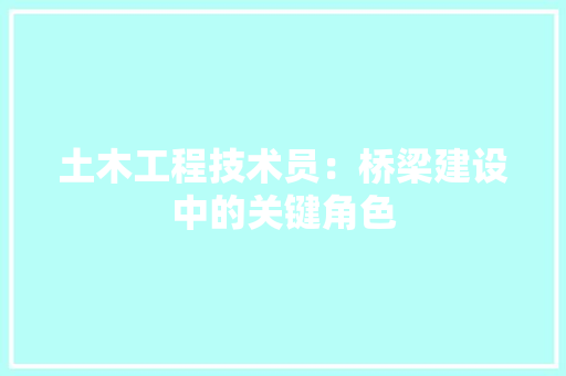 土木工程技术员：桥梁建设中的关键角色