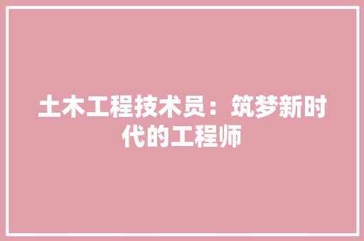 土木工程技术员：筑梦新时代的工程师