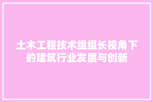 土木工程技术组组长视角下的建筑行业发展与创新