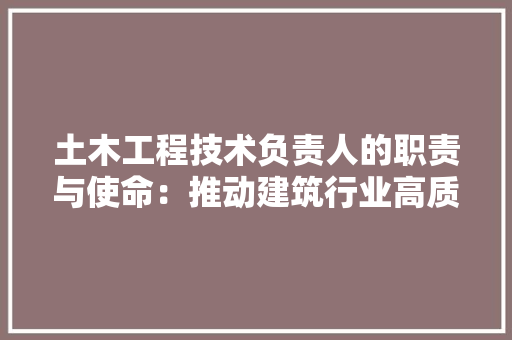 土木工程技术负责人的职责与使命：推动建筑行业高质量发展 现代风格装饰