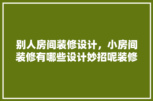 别人房间装修设计，小房间装修有哪些设计妙招呢装修过的来说一下吧!