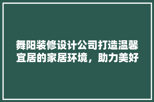 舞阳装修设计公司打造温馨宜居的家居环境，助力美好人生
