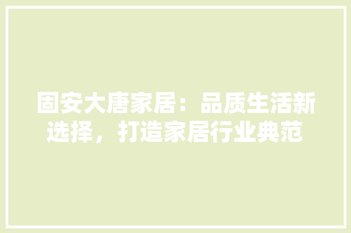 固安大唐家居：品质生活新选择，打造家居行业典范 现代风格装饰