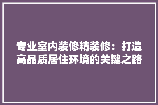 专业室内装修精装修：打造高品质居住环境的关键之路 家居装修
