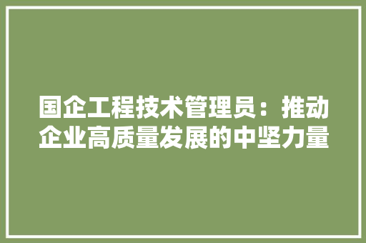 国企工程技术管理员：推动企业高质量发展的中坚力量 现代风格装饰