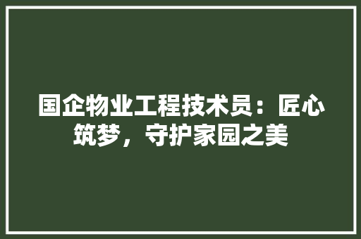 国企物业工程技术员：匠心筑梦，守护家园之美