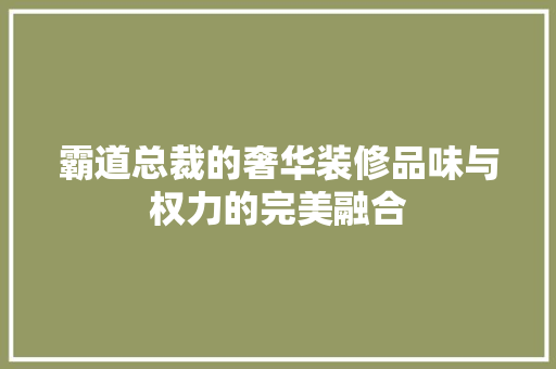 霸道总裁的奢华装修品味与权力的完美融合