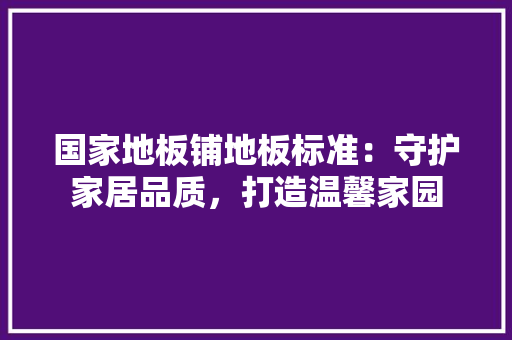 国家地板铺地板标准：守护家居品质，打造温馨家园 现代风格装饰