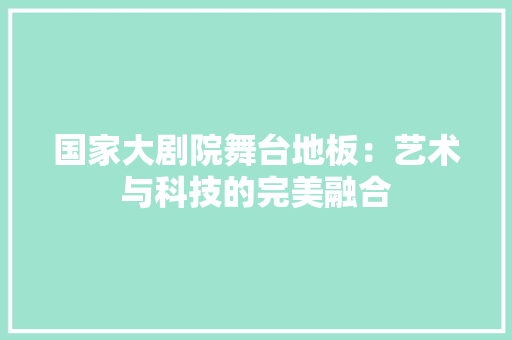 国家大剧院舞台地板：艺术与科技的完美融合 现代风格装饰