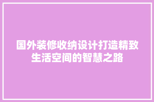 国外装修收纳设计打造精致生活空间的智慧之路