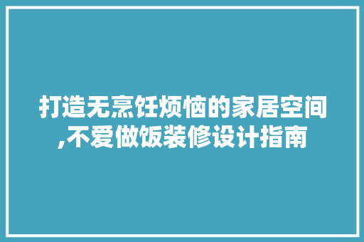 打造无烹饪烦恼的家居空间,不爱做饭装修设计指南