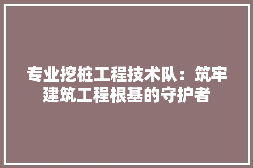 专业挖桩工程技术队：筑牢建筑工程根基的守护者 家居装修
