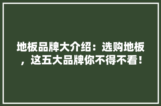 地板品牌大介绍：选购地板，这五大品牌你不得不看！ 现代风格装饰