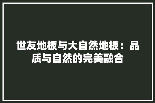 世友地板与大自然地板：品质与自然的完美融合 家居装修
