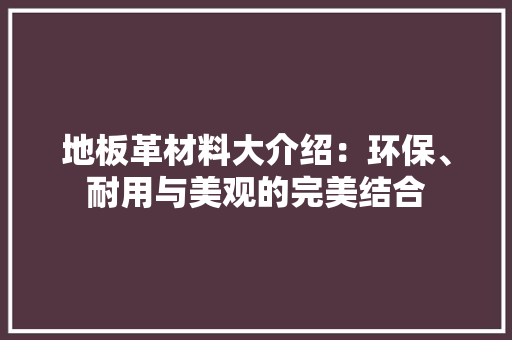 地板革材料大介绍：环保、耐用与美观的完美结合 现代风格装饰