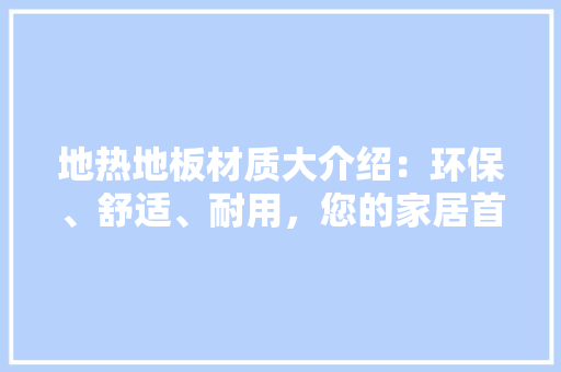 地热地板材质大介绍：环保、舒适、耐用，您的家居首选！ 现代风格装饰