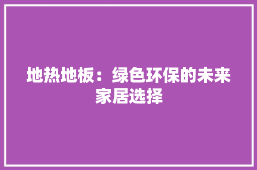 地热地板：绿色环保的未来家居选择 现代风格装饰