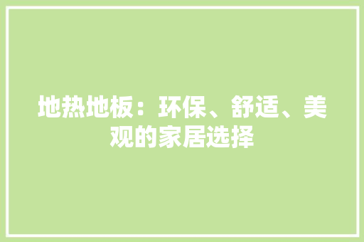 地热地板：环保、舒适、美观的家居选择 现代风格装饰