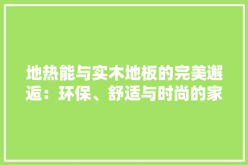 地热能与实木地板的完美邂逅：环保、舒适与时尚的家居新选择 现代风格装饰