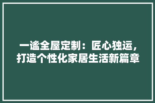 一谧全屋定制：匠心独运，打造个性化家居生活新篇章