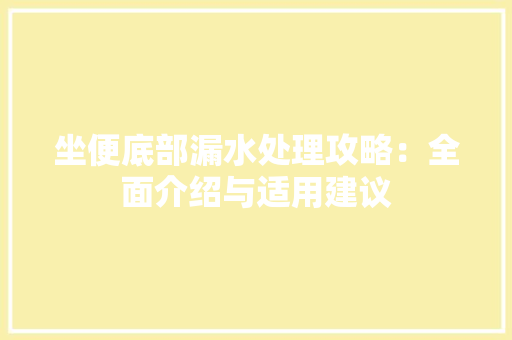 坐便底部漏水处理攻略：全面介绍与适用建议 现代风格装饰