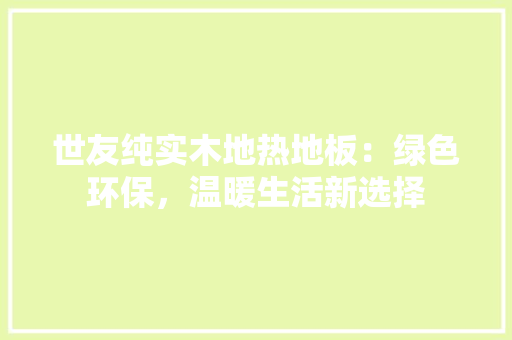 世友纯实木地热地板：绿色环保，温暖生活新选择 家居装修
