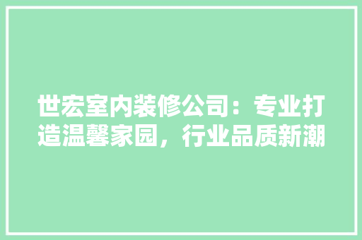 世宏室内装修公司：专业打造温馨家园，行业品质新潮流 家居装修