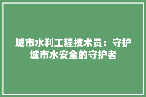 城市水利工程技术员：守护城市水安全的守护者