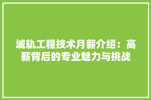 城轨工程技术月薪介绍：高薪背后的专业魅力与挑战 现代风格装饰