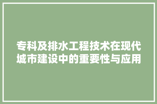 专科及排水工程技术在现代城市建设中的重要性与应用 家居装修