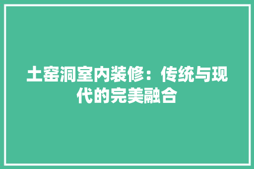 土窑洞室内装修：传统与现代的完美融合 现代风格装饰