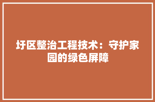 圩区整治工程技术：守护家园的绿色屏障