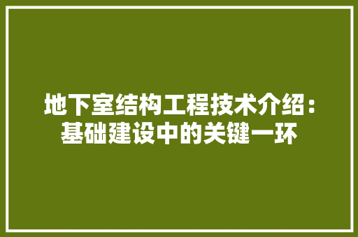 地下室结构工程技术介绍：基础建设中的关键一环 现代风格装饰